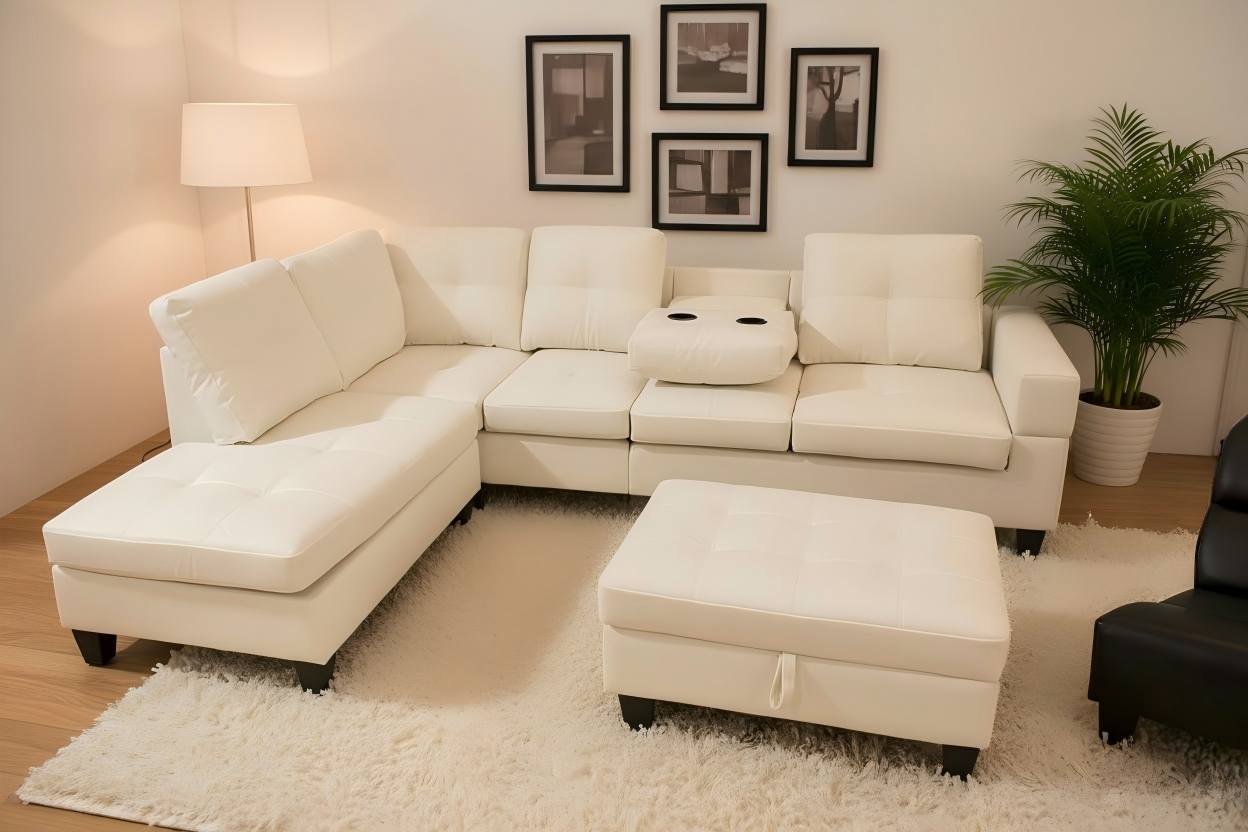 Noir Luxe Convertible Sectional with Storage Ottoman