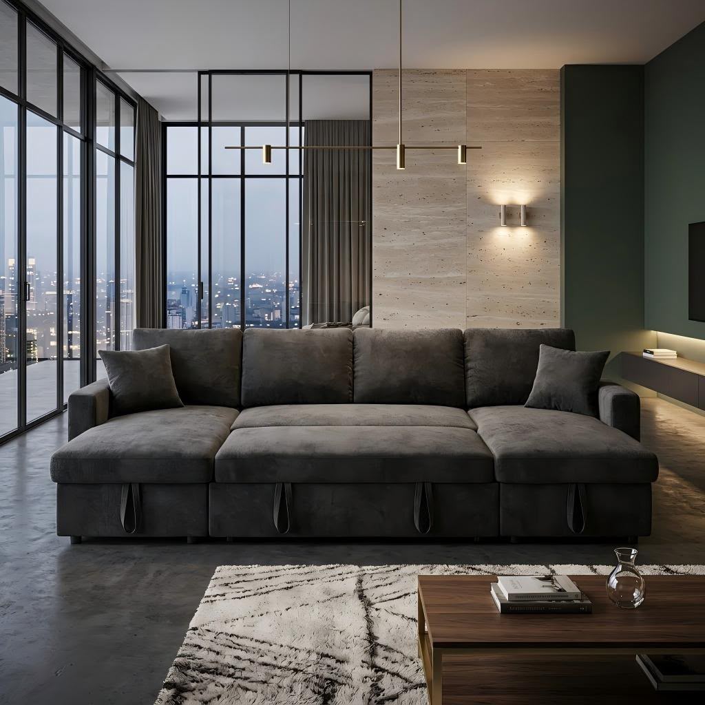Modern U-Shape Sofa Bed With Storage