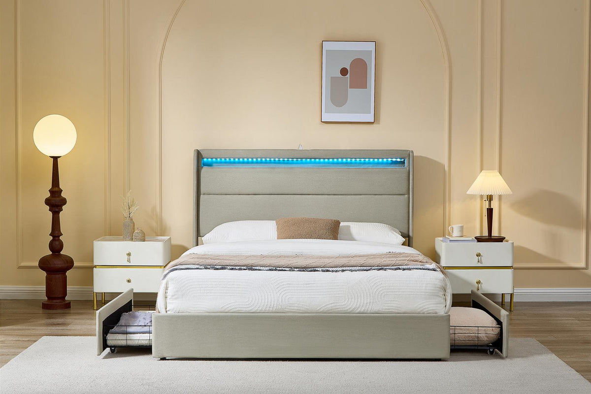 Jessy Fabric Storage Bed Frame - Beige
