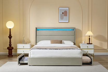 Jessy Fabric Storage Bed Frame - Beige