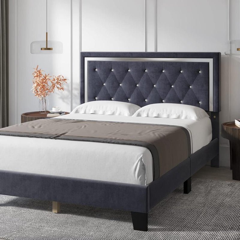 Lane Diamond-Tufted Velvet Bed Frame