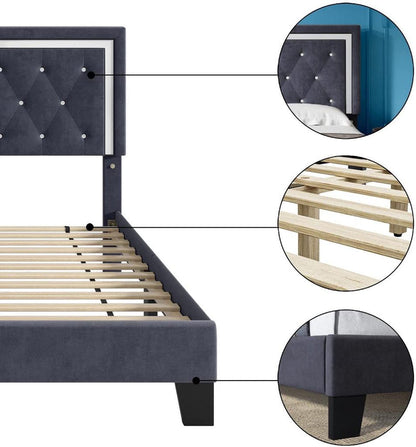 Lane Diamond-Tufted Velvet Bed Frame