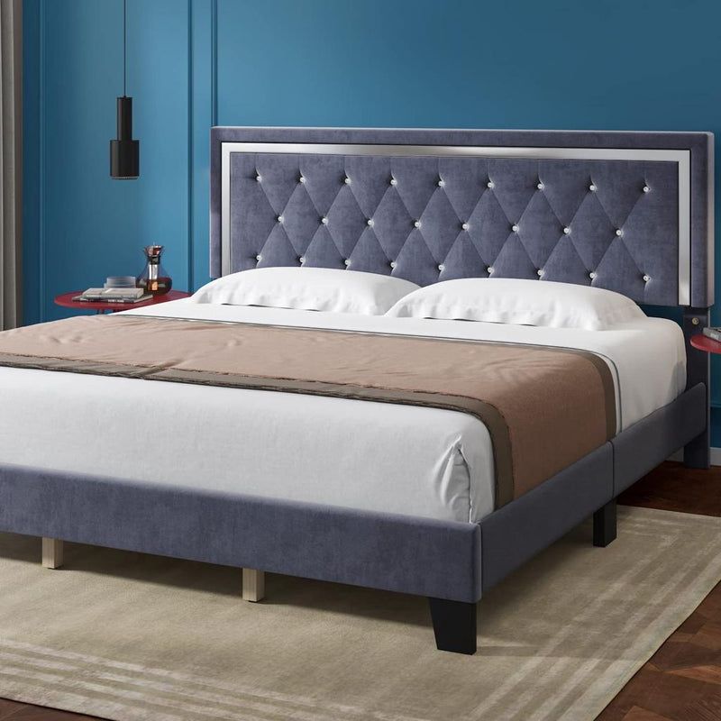 Lane Diamond-Tufted Velvet Bed Frame
