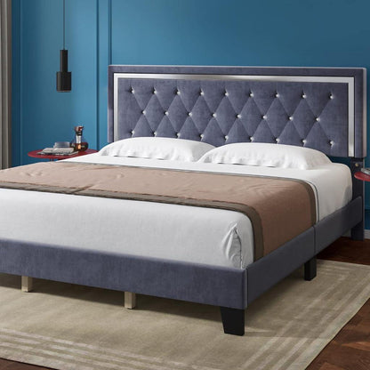 Lane Diamond-Tufted Velvet Bed Frame