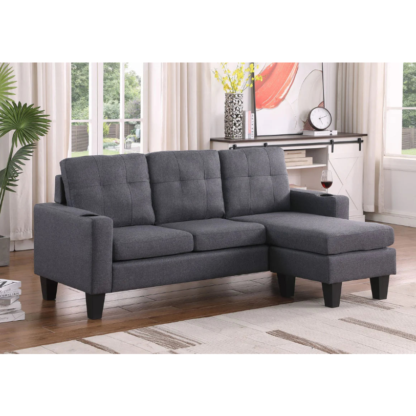 3 Seater Couch with Switchable Ottoman and Cup Holders