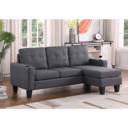 3 Seater Couch with Switchable Ottoman and Cup Holders