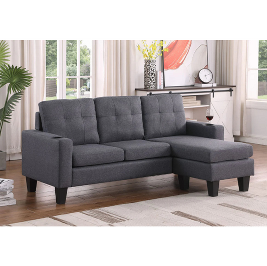 3 Seater Couch with Switchable Ottoman and Cup Holders