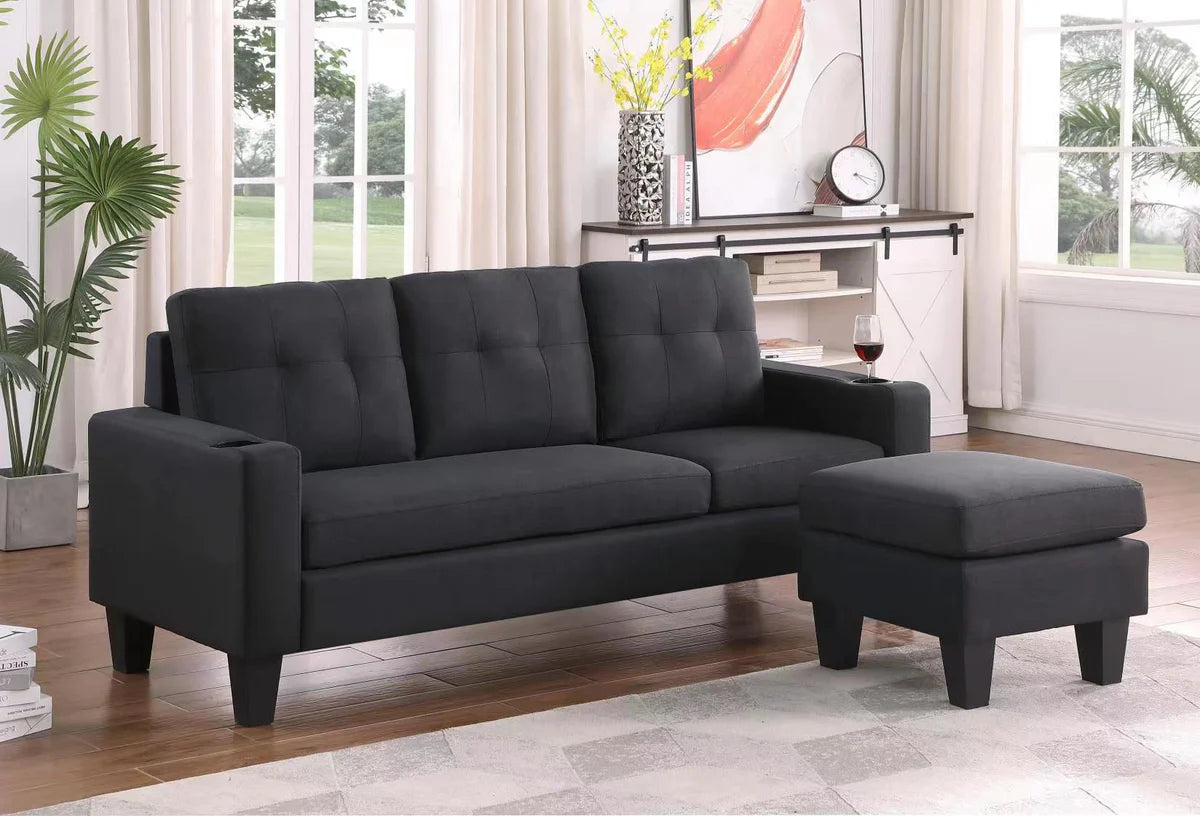 3 Seater Couch with Switchable Ottoman and Cup Holders