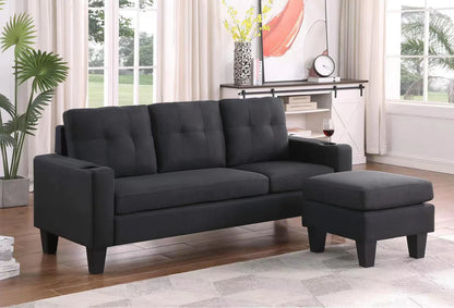 3 Seater Couch with Switchable Ottoman and Cup Holders