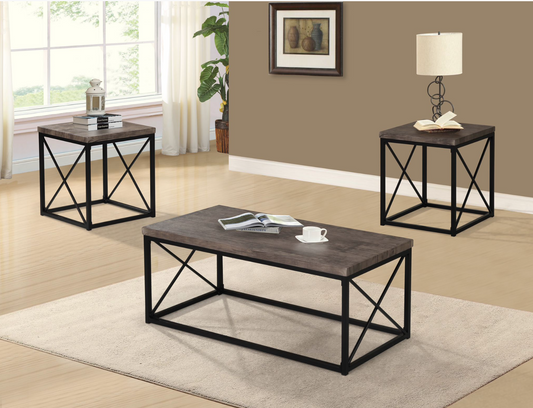Cruz Taupe Wood 3-Piece Coffee Table Set